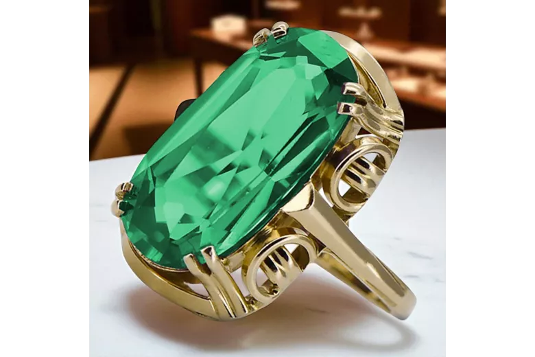 مجوهرات فينتاج خاتم الزمرد 14 كارت من الذهب الأصفر vrc038y